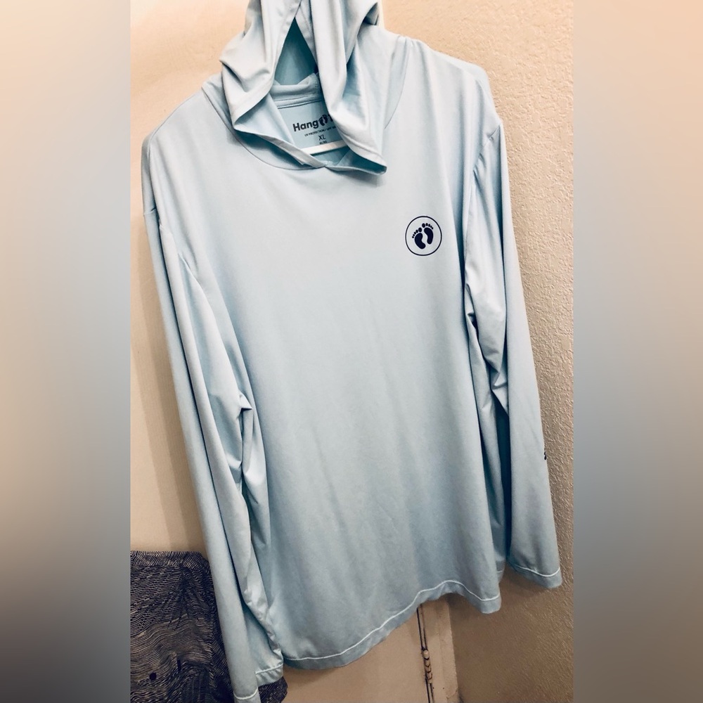 Hang Ten Sky Blue Long Sleeve UPF 50+ Hooded Tee Beach Fishing